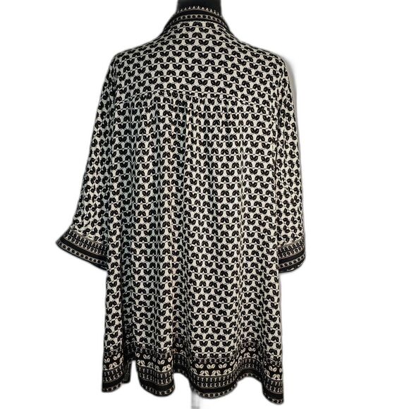 NWT Max Studio London Black White & Gold Flowy Button Up Shirt Top Blouse sz XL - Picture 3 of 10